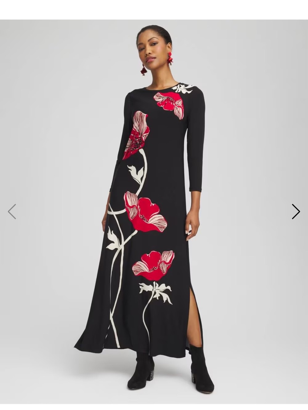 NWT Chico’s maxi dress embellished floral red poppy size 1, Medium